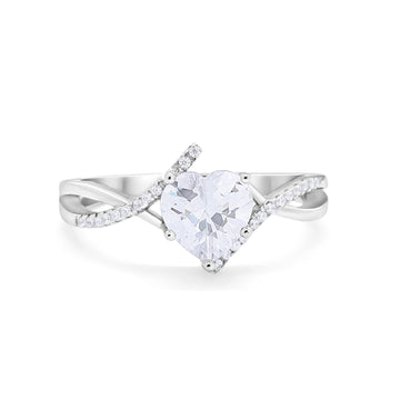 Twisted Heart Shank Promise Ring Simulated Cubic Zirconia 925 Sterling Silver